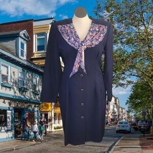Vintage 80s Professional Style Blue Dress